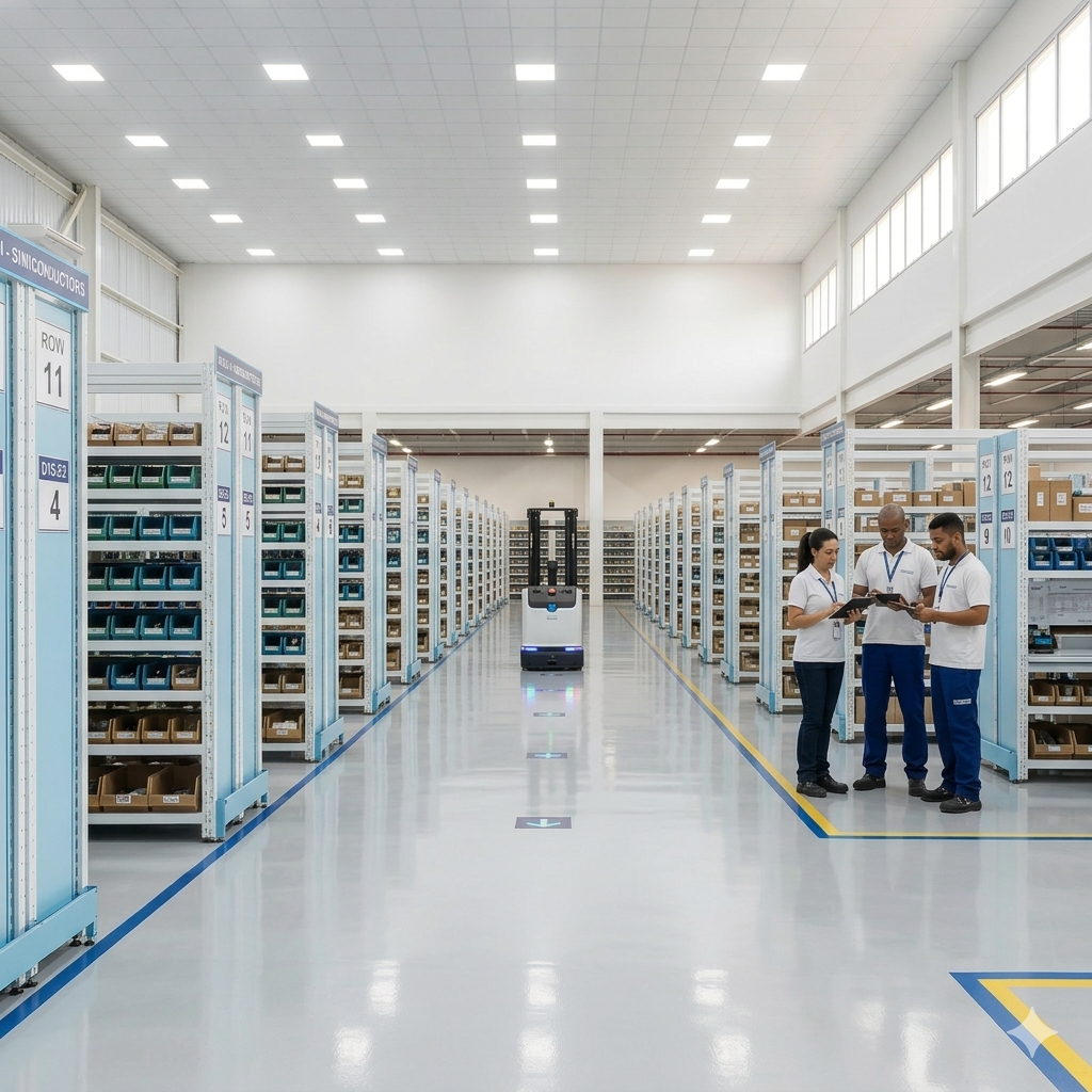 fábrica internacional com componentes eletrônicos